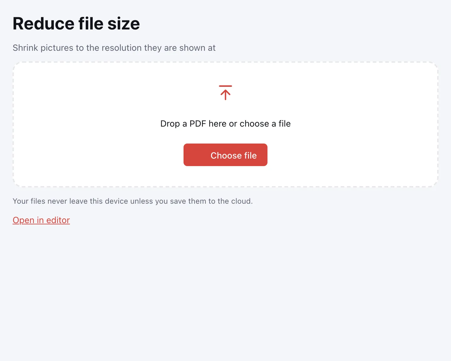 Compress PDF online — the file picker