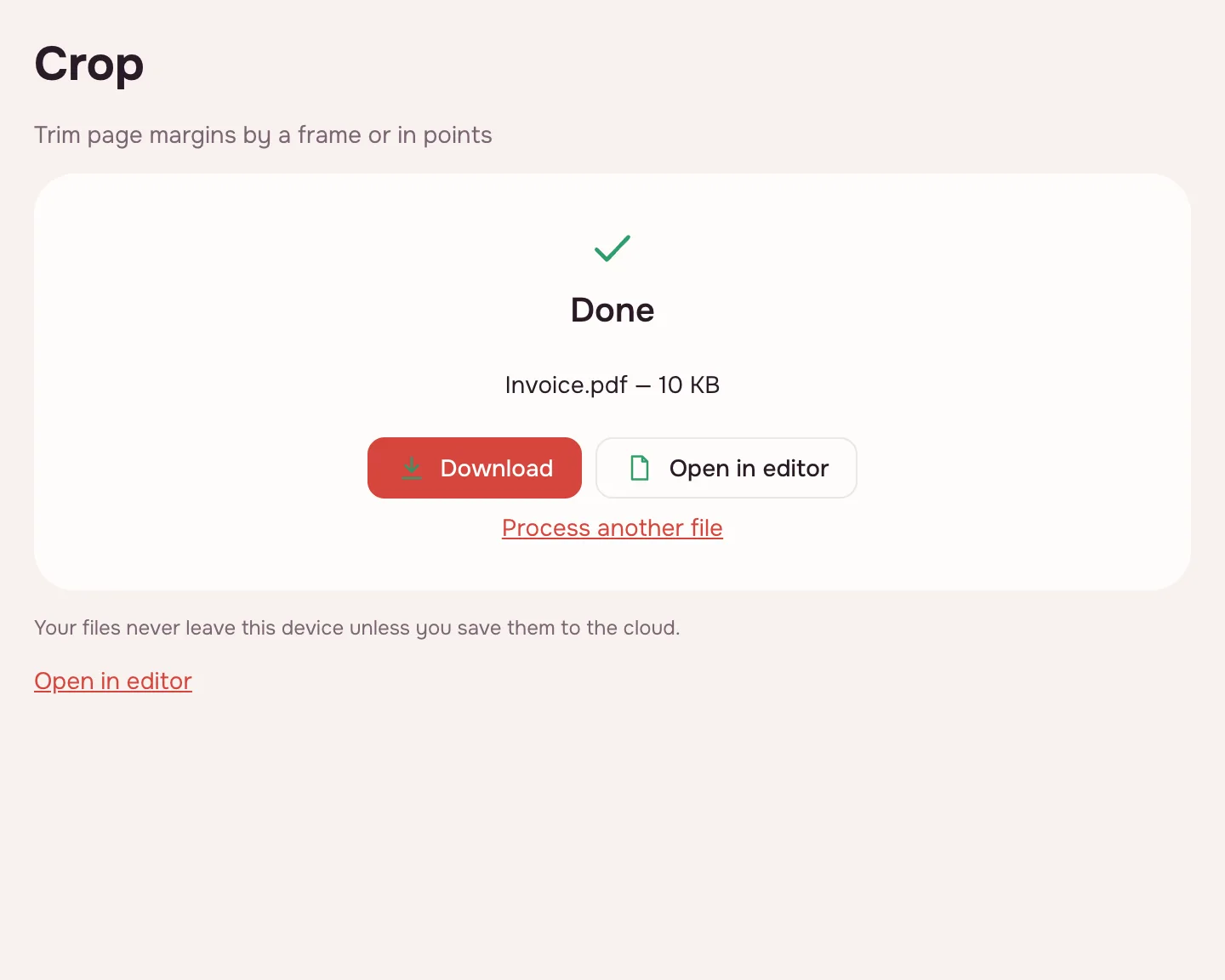 Crop PDF — the finished file with the Download button