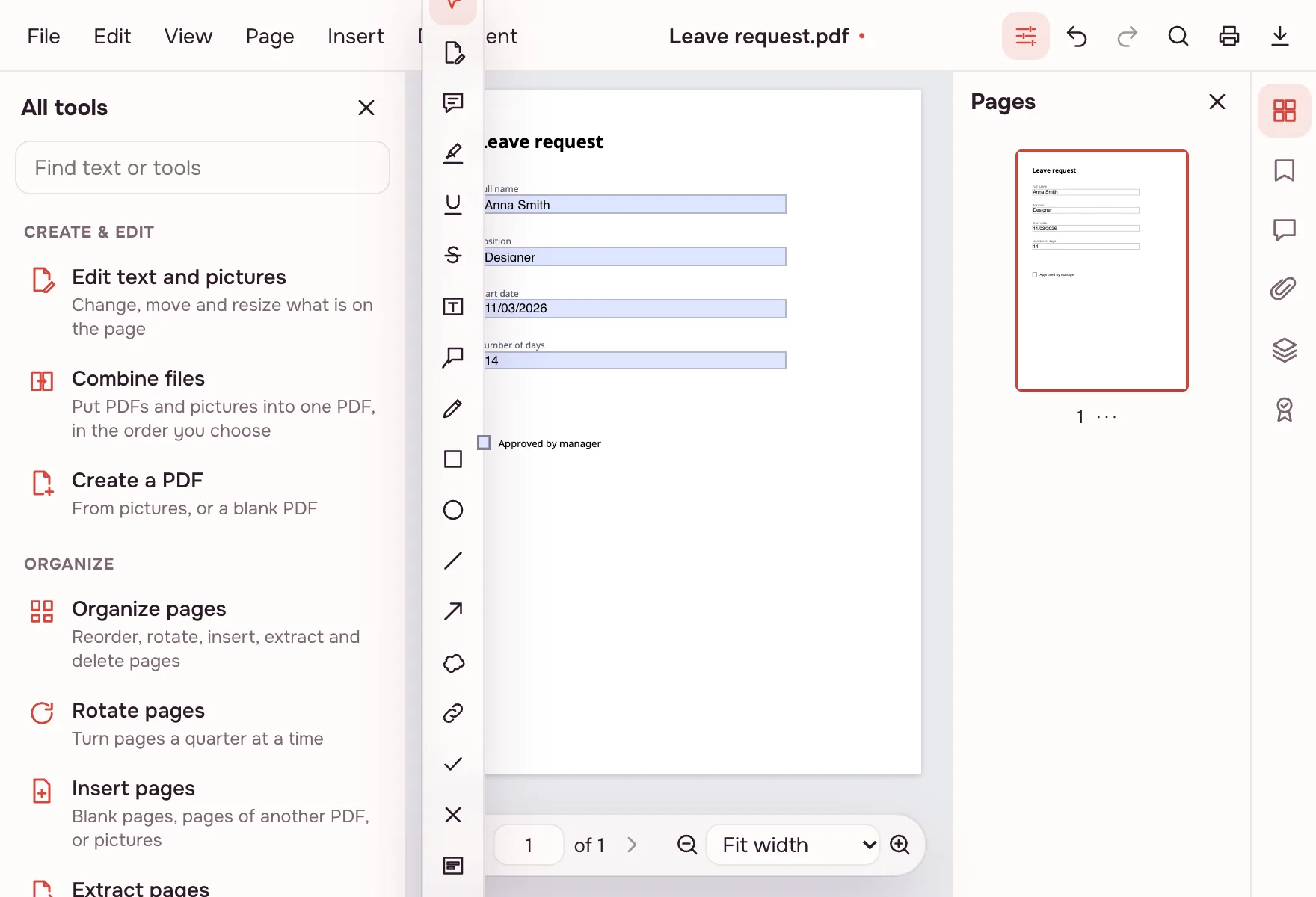 Fill PDF form — Download the filled document.