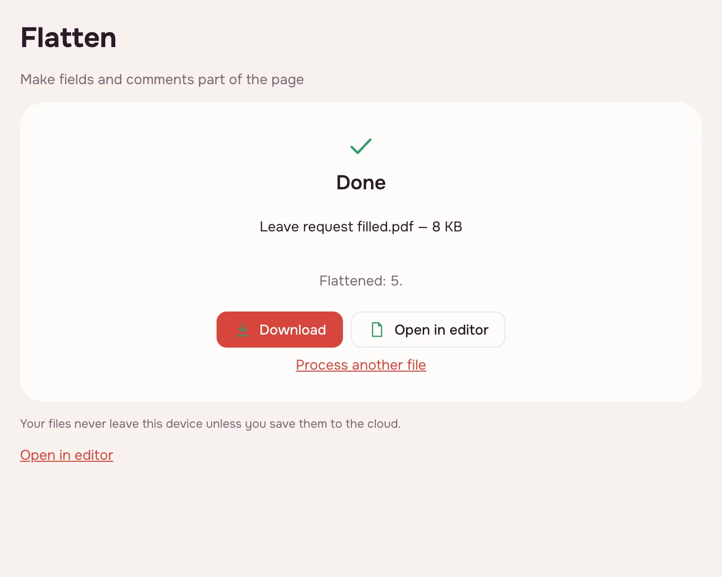 Flatten PDF — Download the document.
