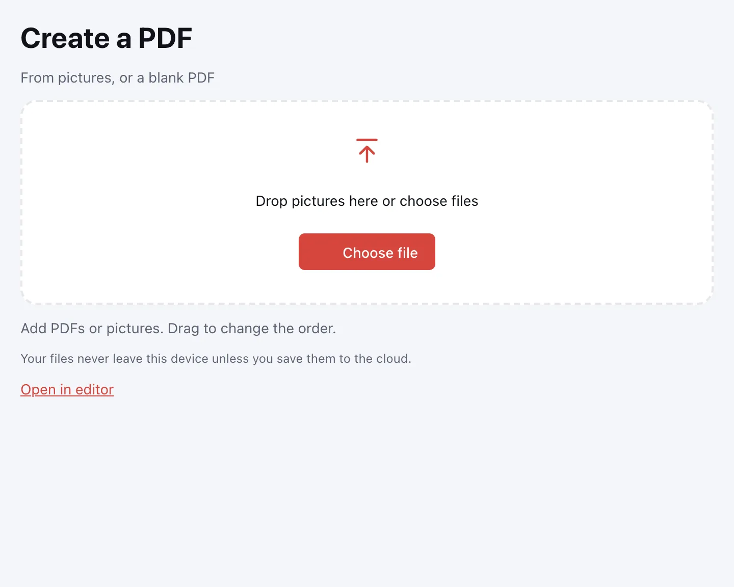 JPG to PDF — the drop area for pictures