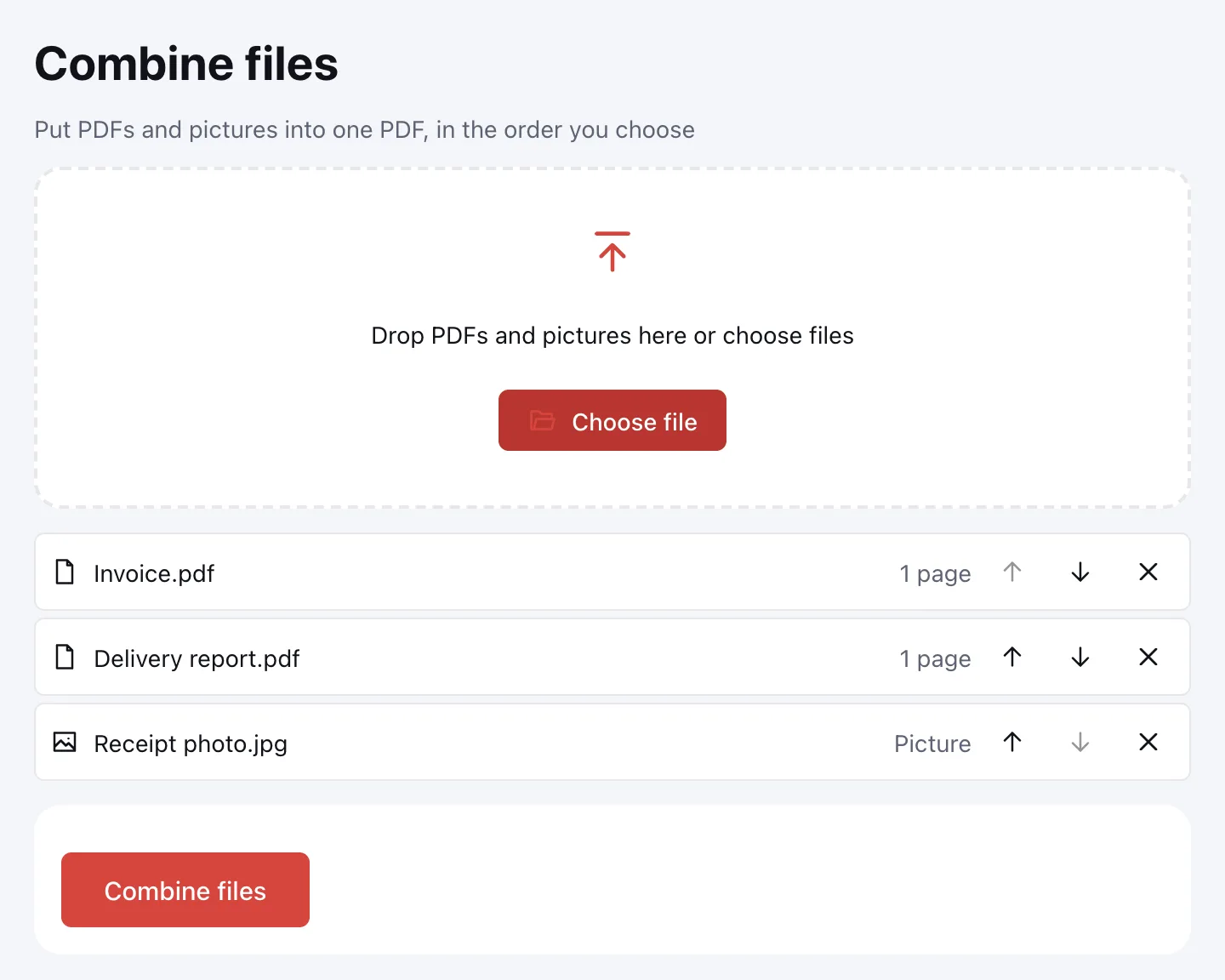Merge PDF files online — drag to set the order