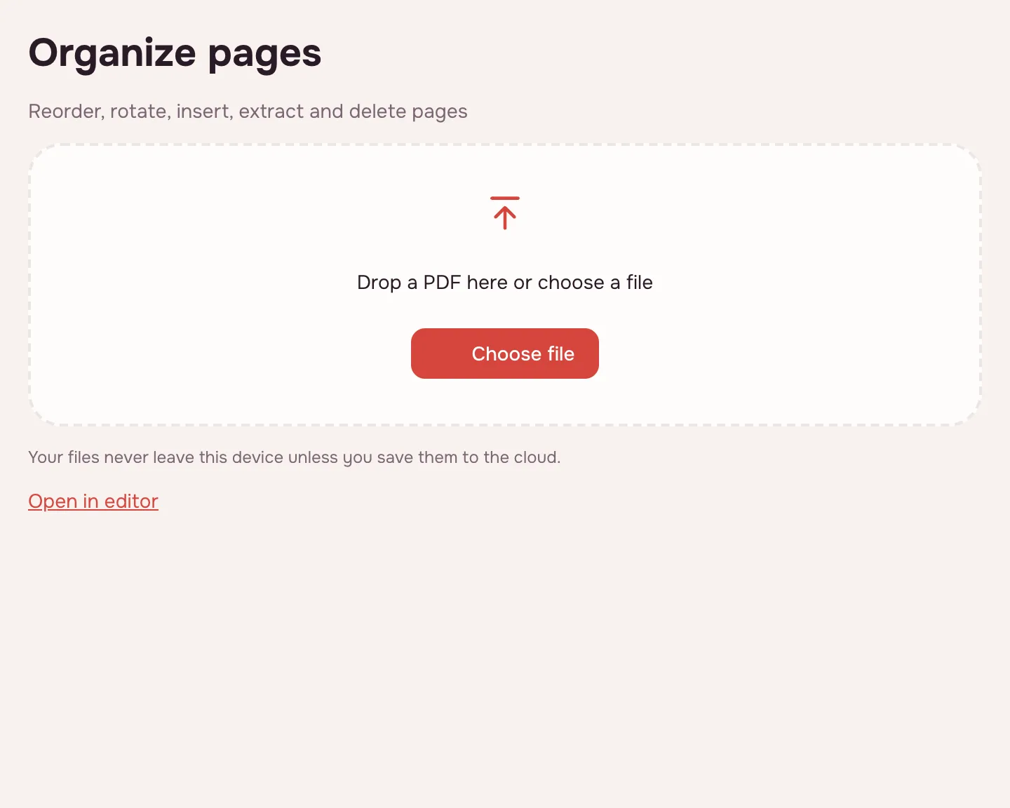 Organize PDF — the file picker