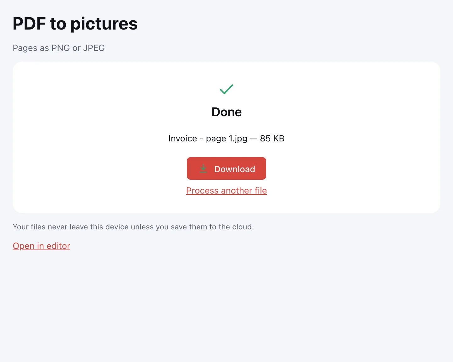 PDF to JPG — the image ready, with the Download button