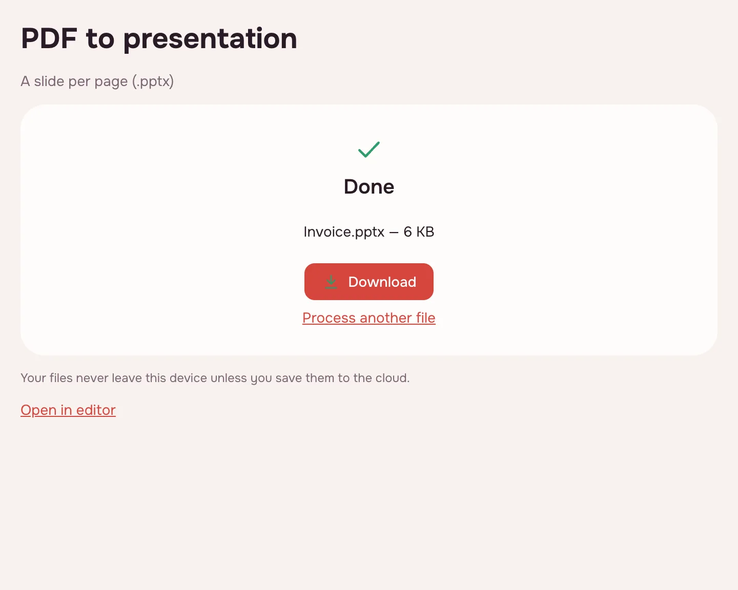 PDF to PPT — the finished PPTX ready to download