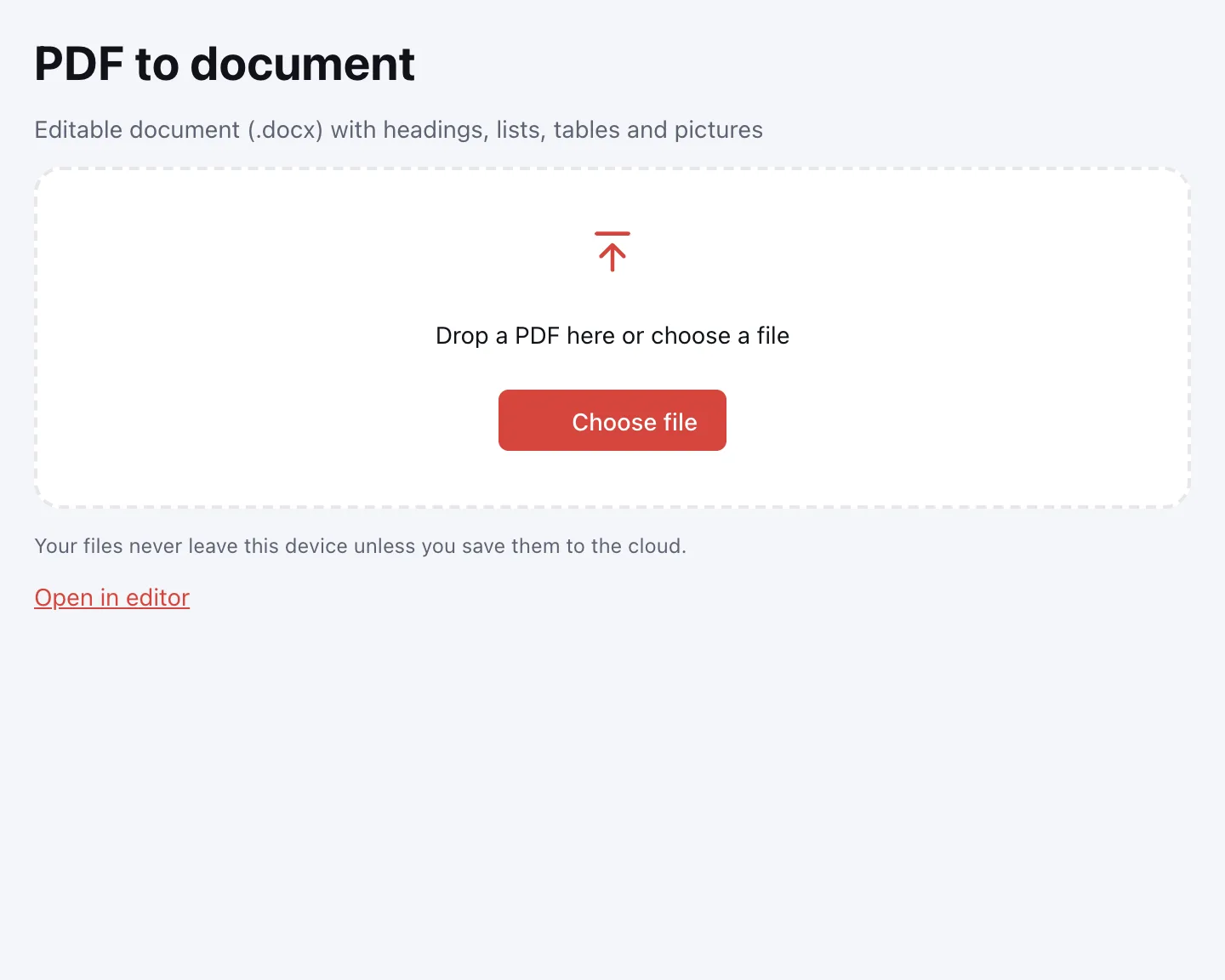 PDF to Word — the file picker
