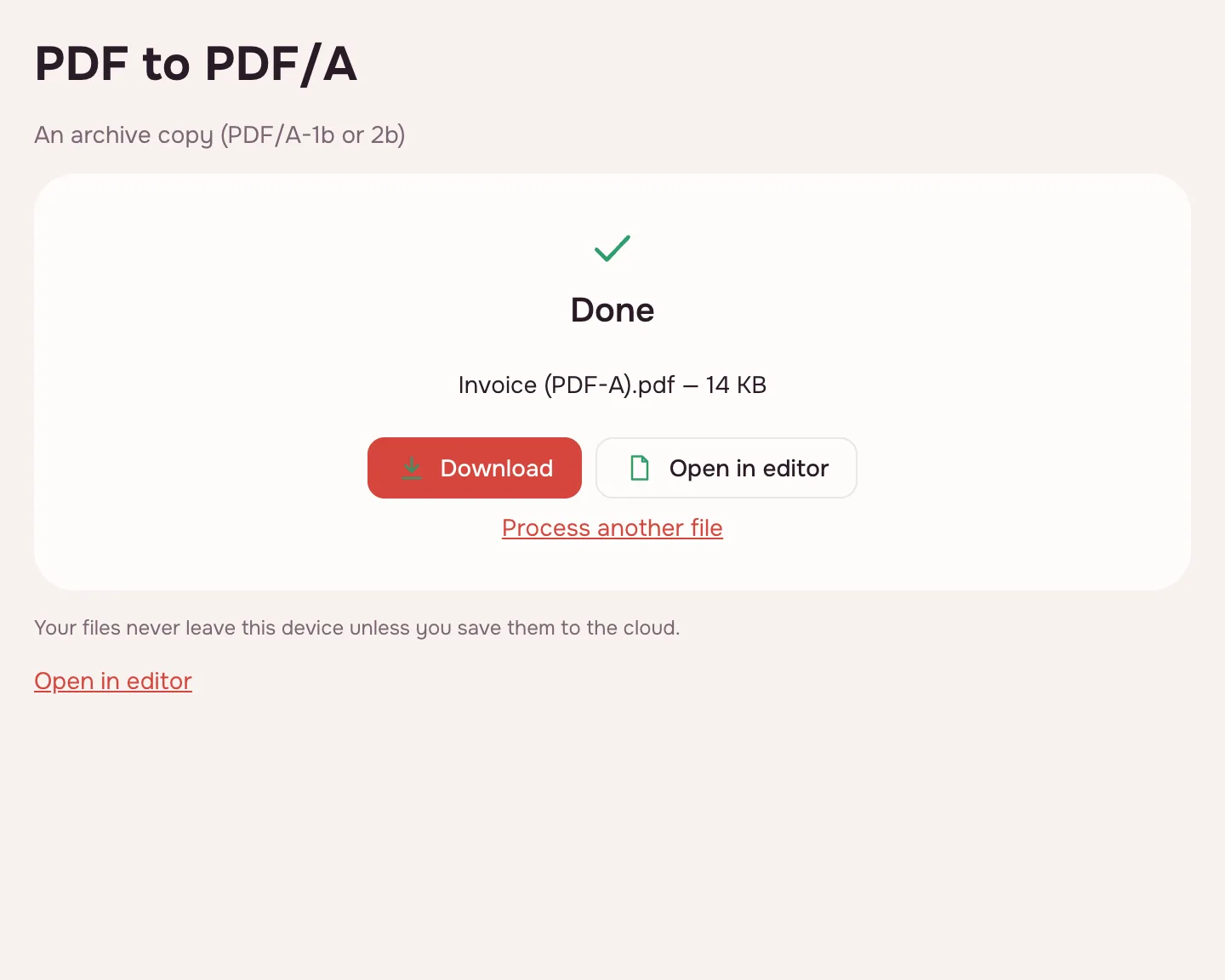 PDF to PDF/A — Download the checked document.