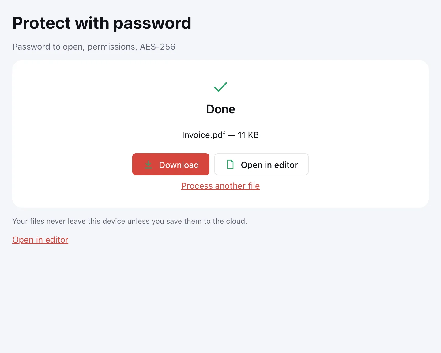 Protect PDF — the protected file ready to download