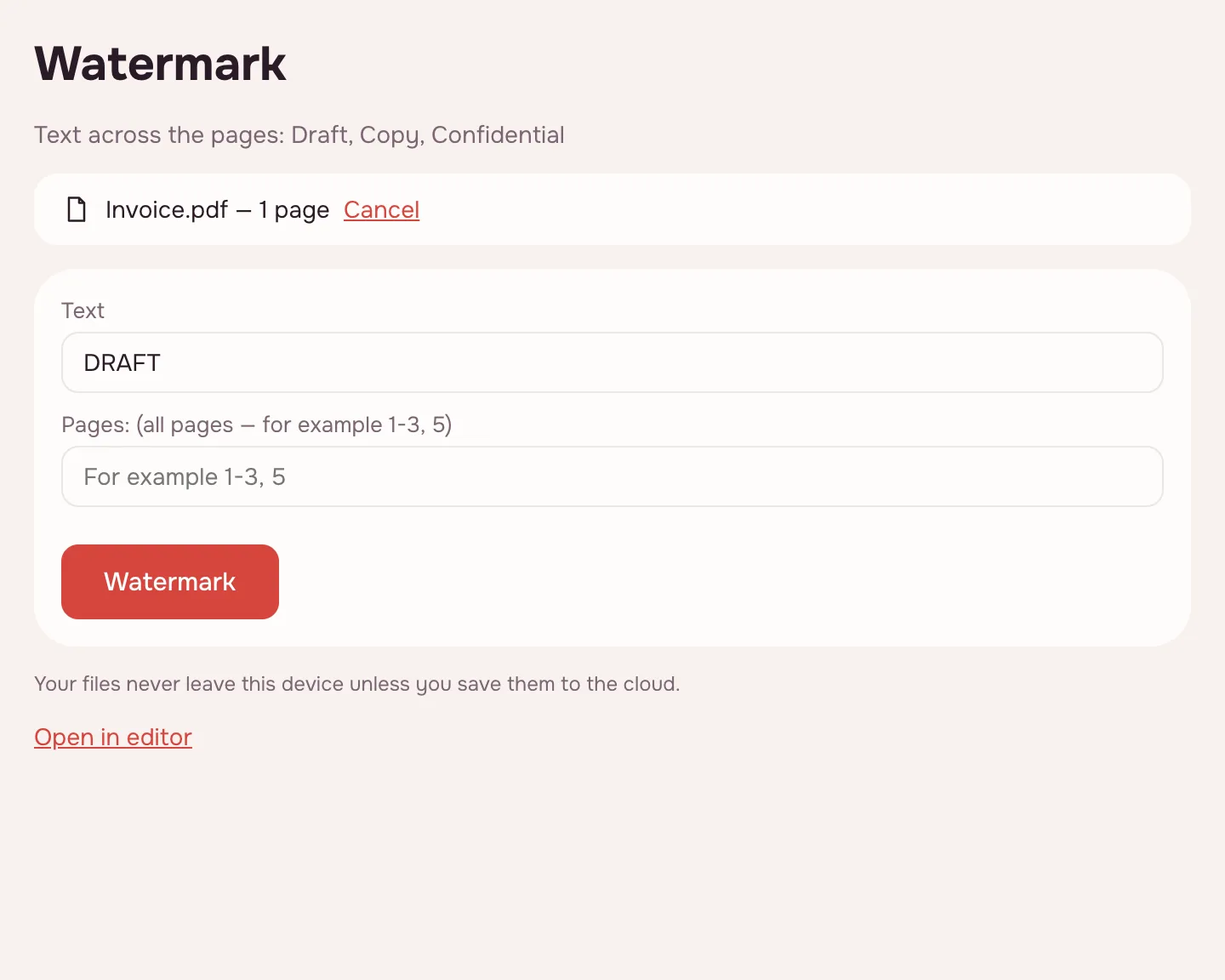 Add a watermark to PDF — Type text or pick an image and adjust the look.