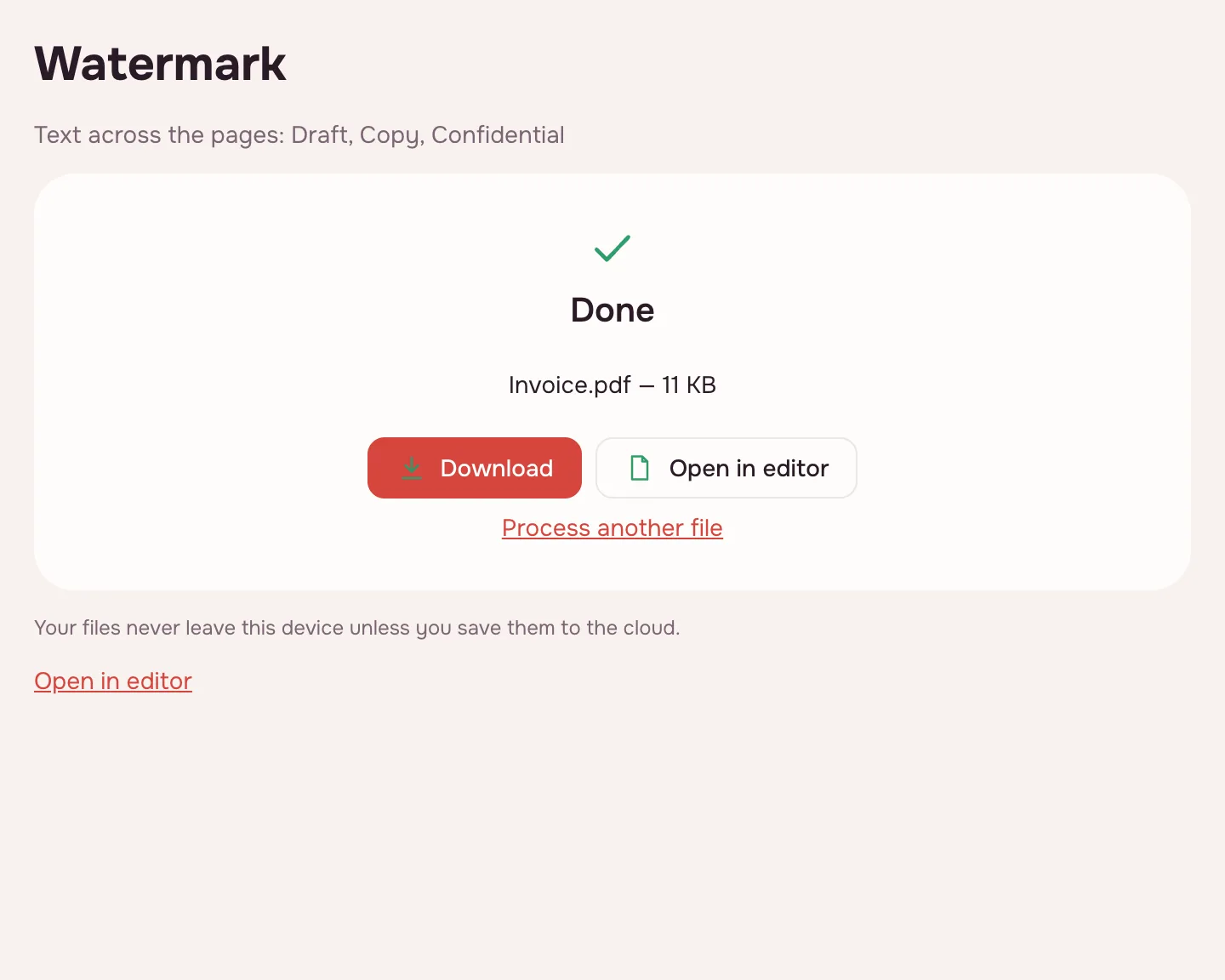 Add a watermark to PDF — Download the watermarked document.